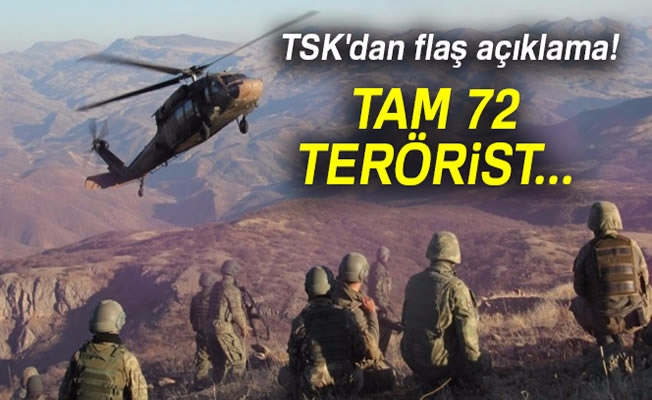 TSK: Son bir hafta içinde 72 terörist etkisiz hale getirildi