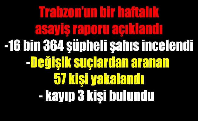 Trabzon'un bir haftalık asayiş raporu açıklandı