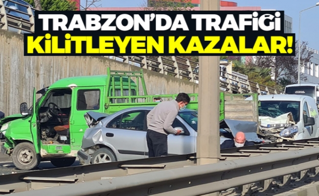 Trabzon'da trafiği kilitleyen kazalar!