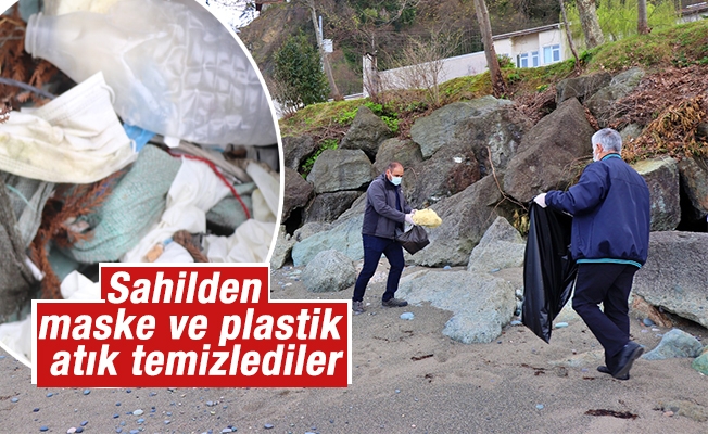 Trabzon’da sahilden maske ve plastik atık temizlediler